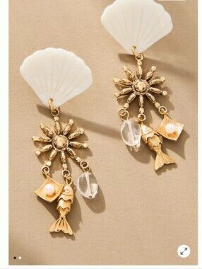 Anthropologie Gold and White Seashell Drop Earrings - Designer Style